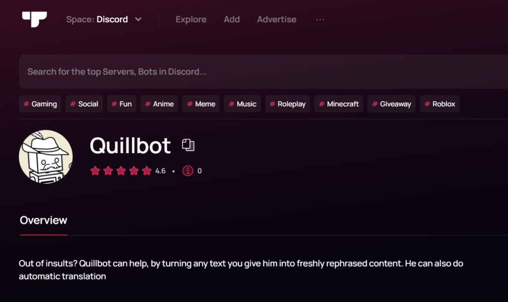 Add Quillbot Discord Bot _ The #1 Discord Bot List
