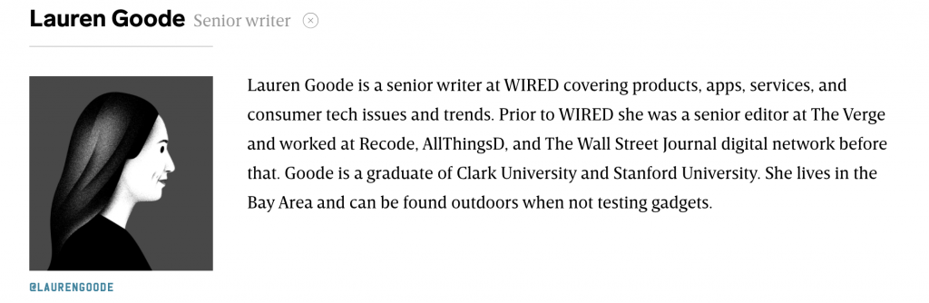 Lauren Goode, Senior Writer at WIRED - 5-step Guide to Writing a Professional Bio