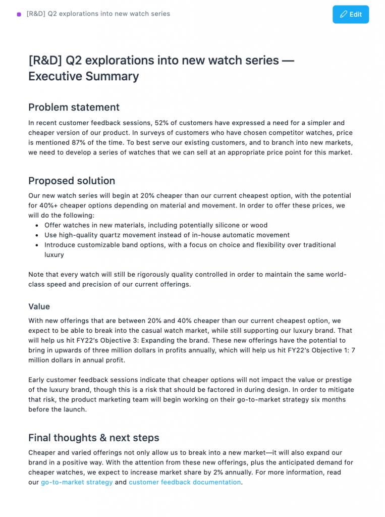 Executive Summary Example Food Product