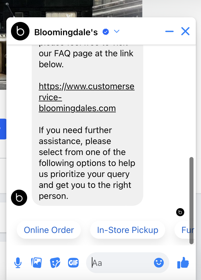 Bloomingdale uses Facebook Messenger