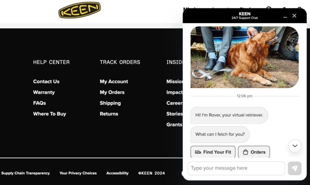 KEEN Footwear chatbot Rover