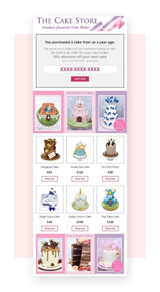 Cake Store email example