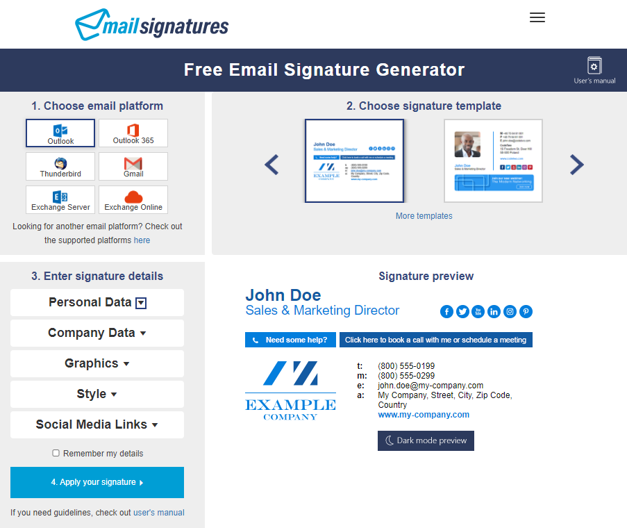 MailSignatures HTML signature generator