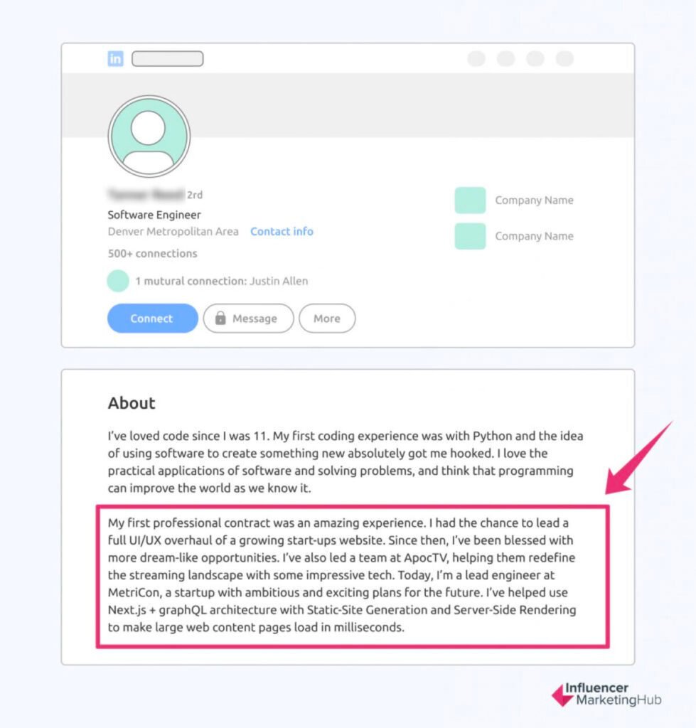 LinkedIn About section Connect the dots