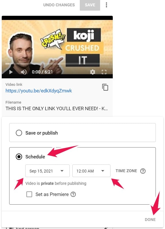 youtube schedule live stream time zone