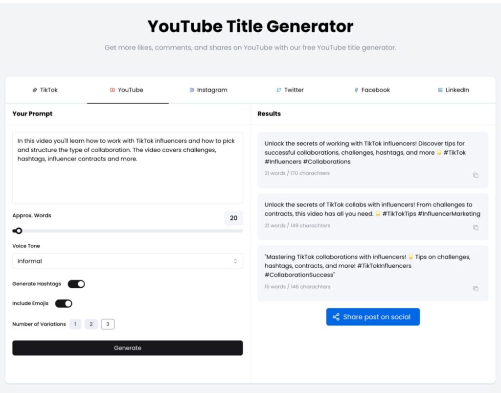 ContentStudio YouTube title generator