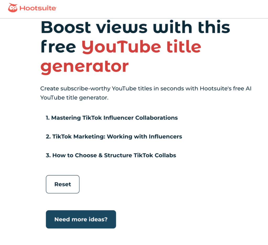 Hootsuite’s  AI YouTube Title Generator