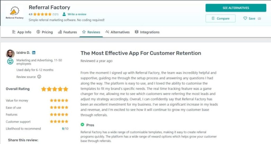 Referral Factory review from GetApp