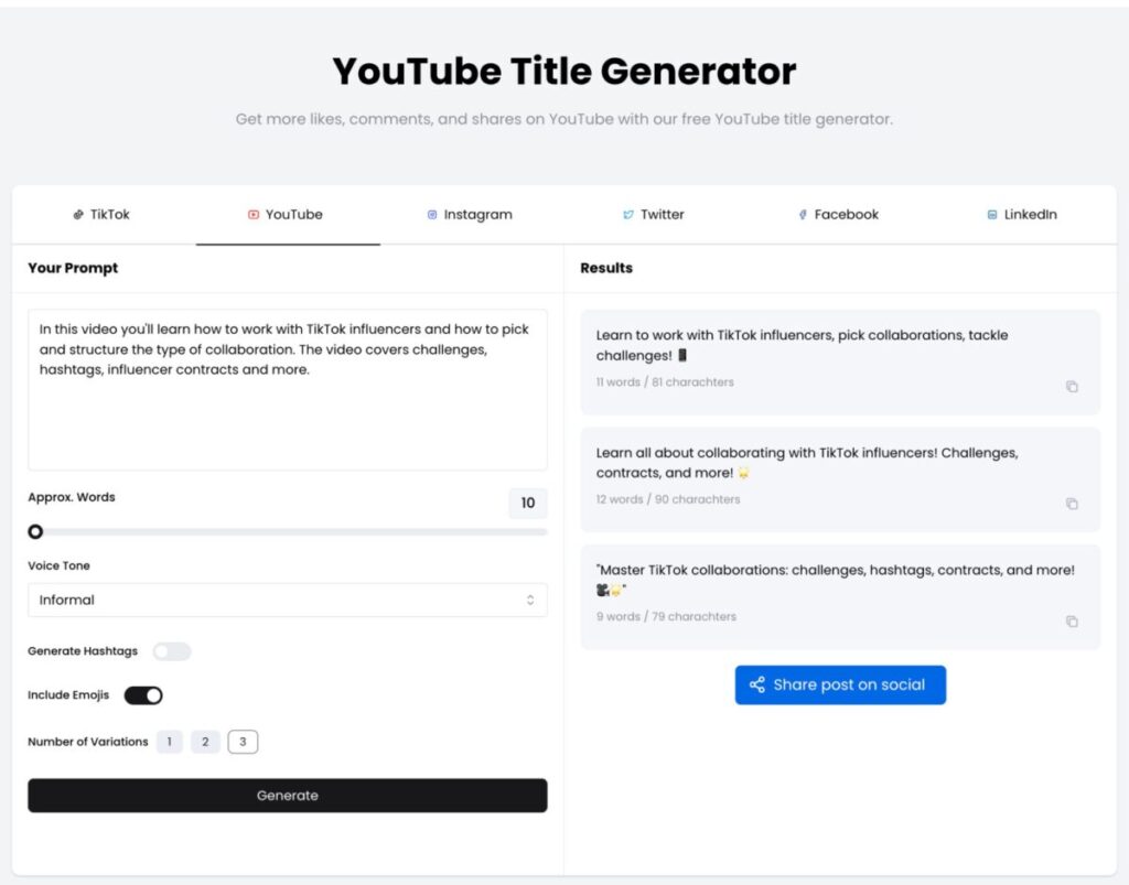 ContentStudio YouTube title generator