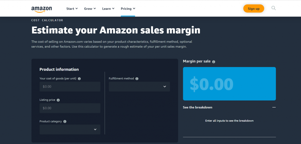 amazon sales margin calculator