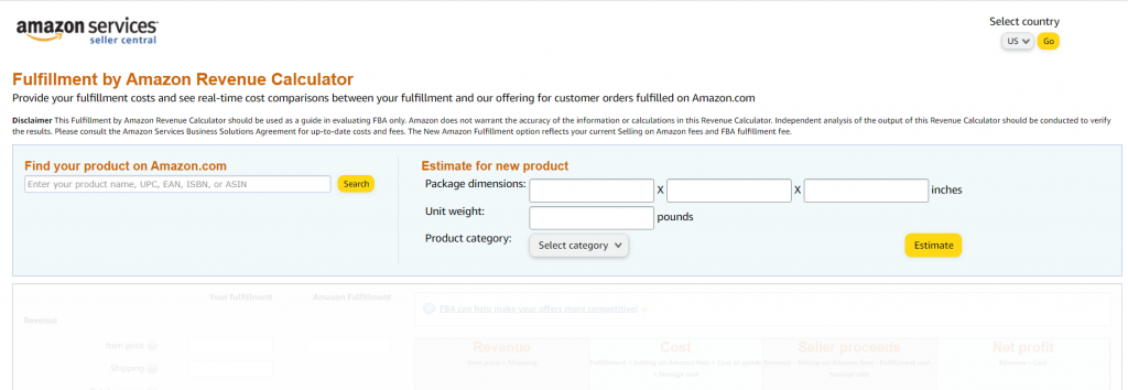 FBA revenue calculator