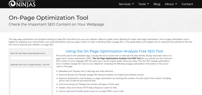 On-page optimization tool