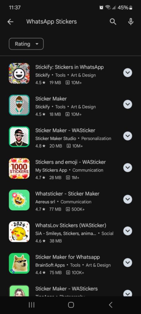 WhatsApp Sticker Apps found on the Google Play Store