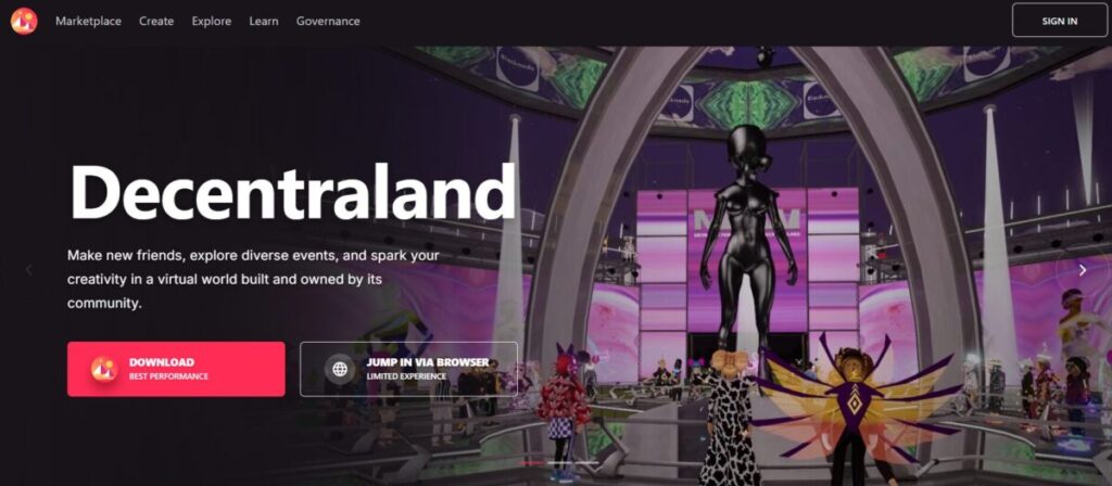 Decentraland metaverse website