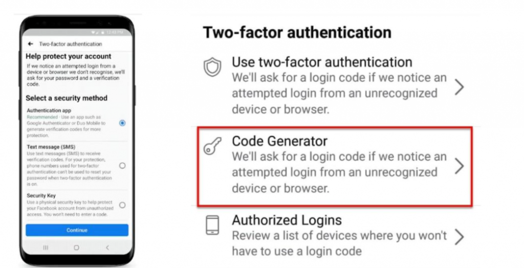 How to Log in to Your Facebook Account without Code Generator - Make Tech  Easier