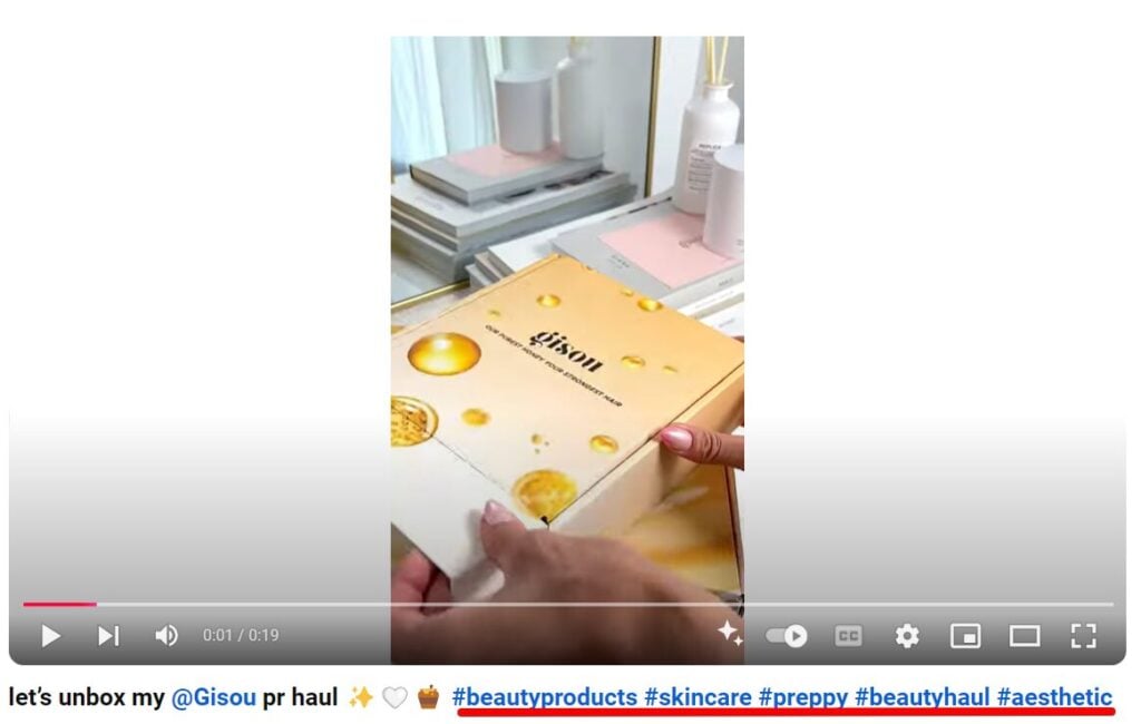 YouTube hashtag using example