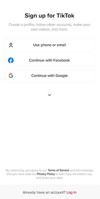  Sign up for TikTok 