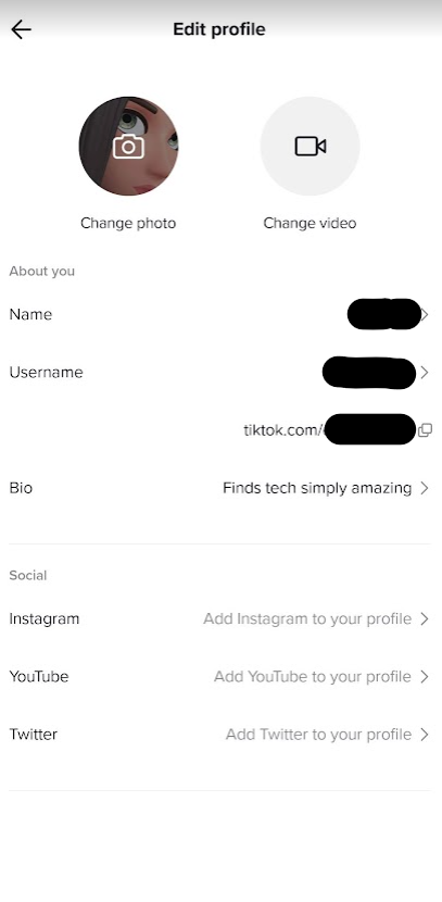 Edit TikTok Profile