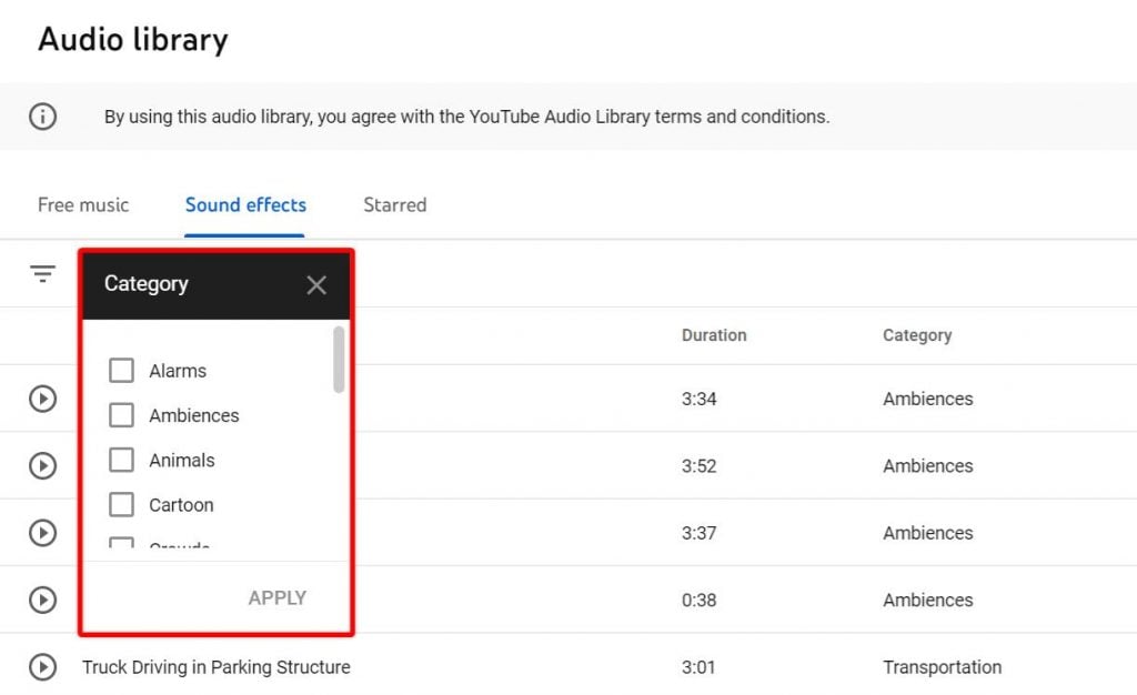 How to use the New Audio Library in  studio for copyright free music  and sound effects 