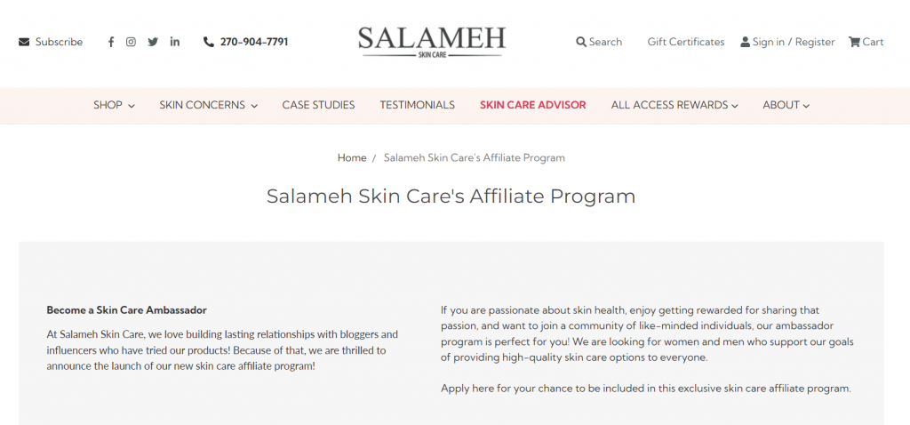 Salameh Skin Care website