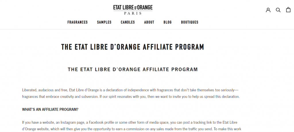 Etat Libre d’Orange product website