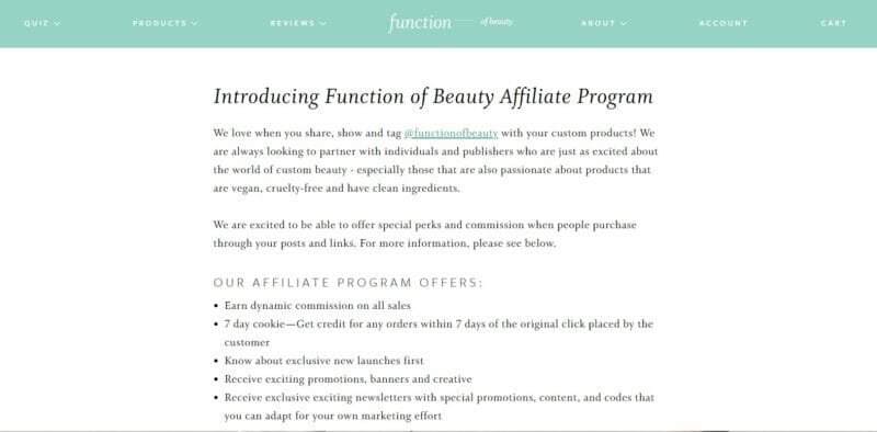 Function of beauty brand affiliate program