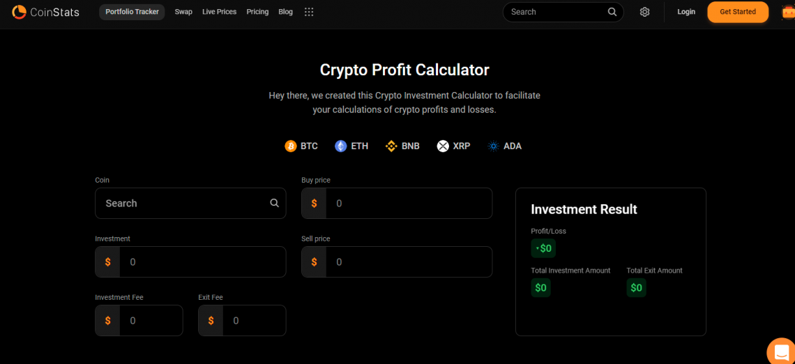 crypto coin investment calculator