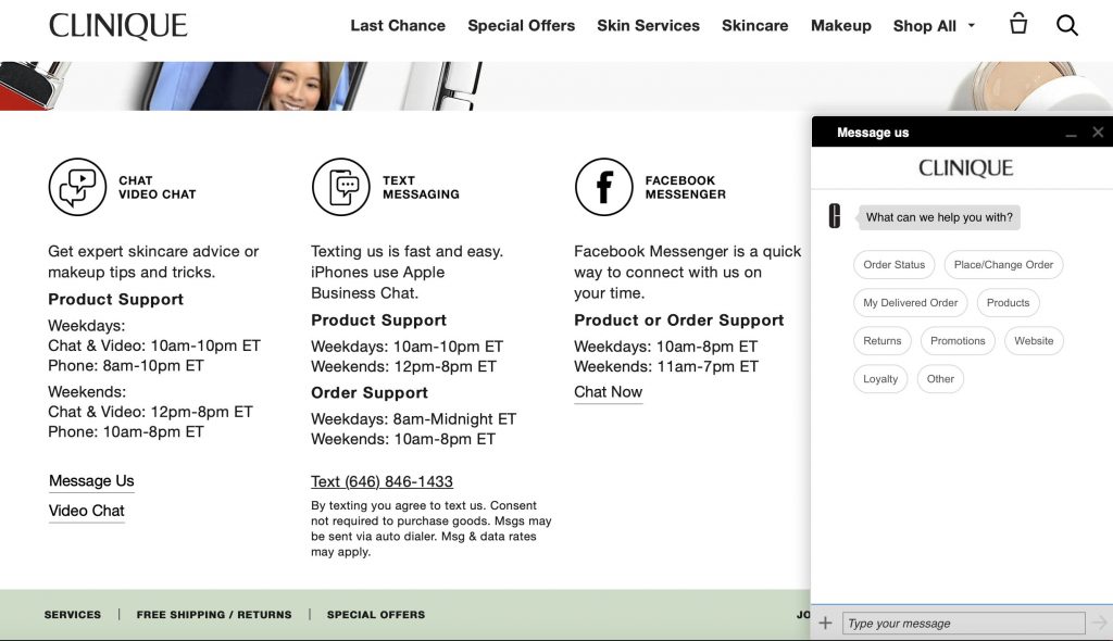 Clinique has turned to conversational commerce to offer additional product support