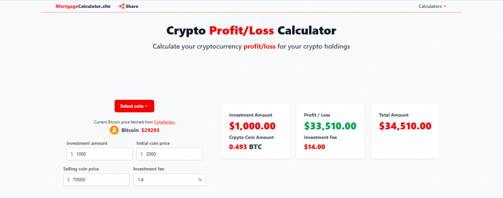 Mortagecalculator is crypto profit calculator