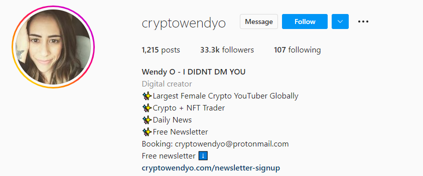 Crypto Wendy O Instagram Crypto Influencer
