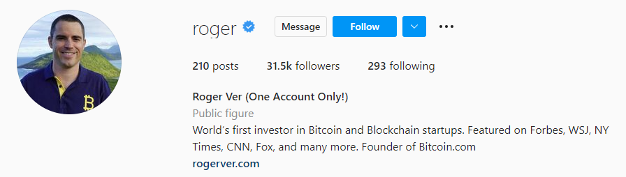 Roger Ver Instagram Crypto Influencer