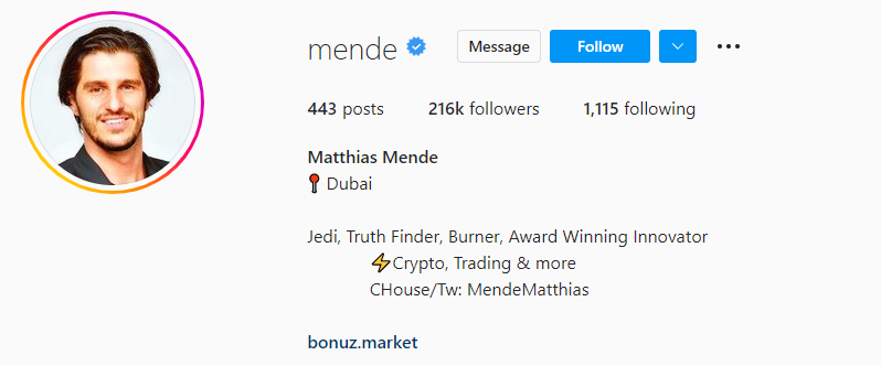 Matthias Mende Instagram Crypto Influencer