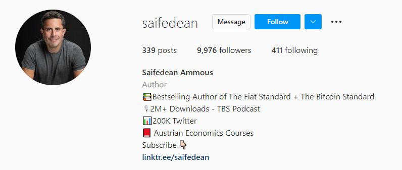 Saifedean Ammous Instagram Crypto Influencer