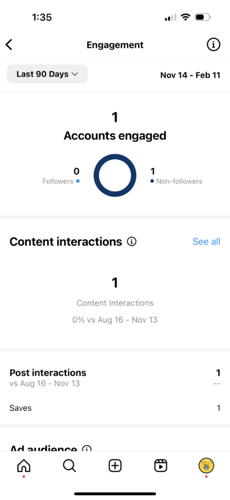 Instagram Accounts Engaged section