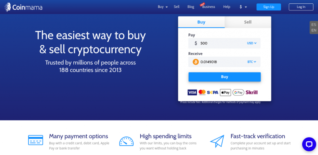 Coinmama is suitable for both crypto to fiat and fiat to crypto conversions