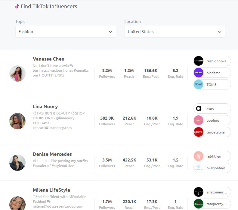 Find TikkTok Influencers