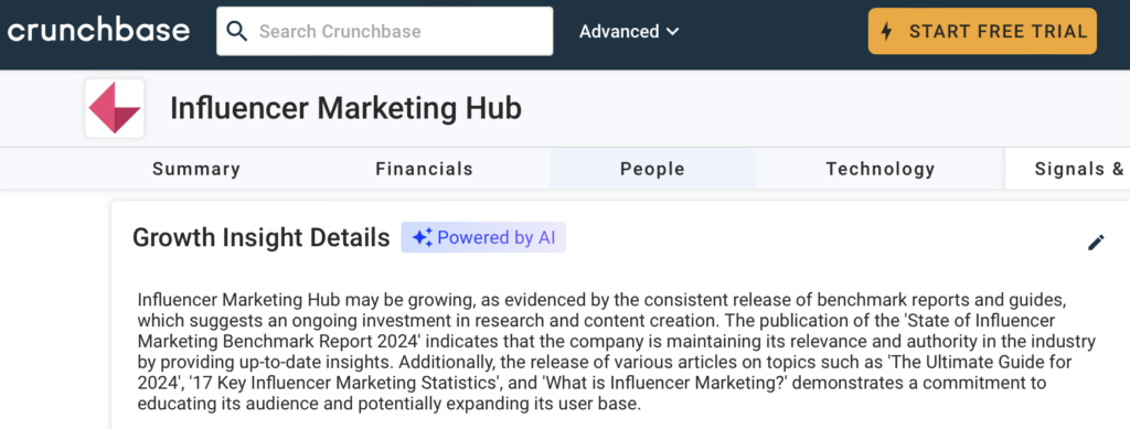 Crunchbase Influencer Marketing Hub