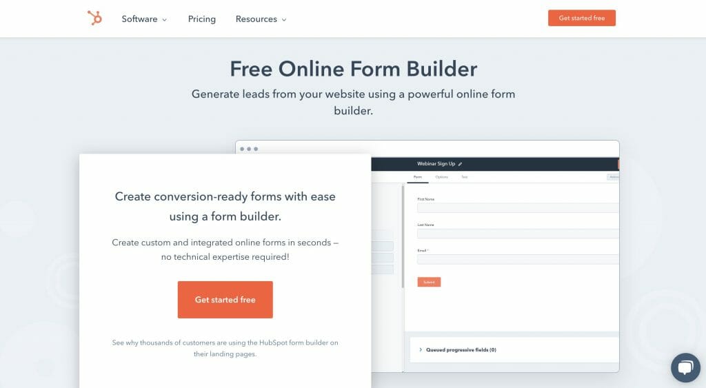 HubSpot free online form builder