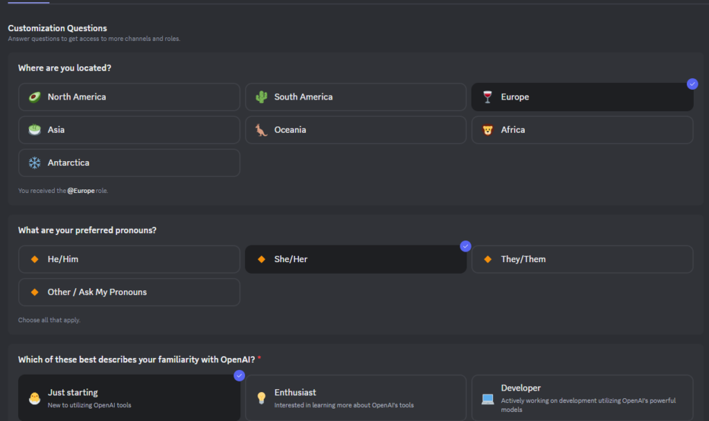 Customization Questions Discord Server