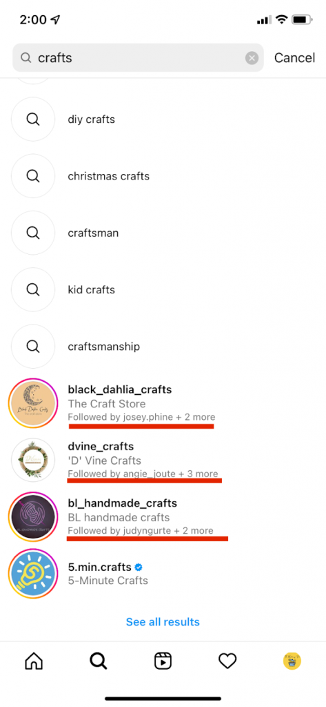 Instagram Search - Your activity