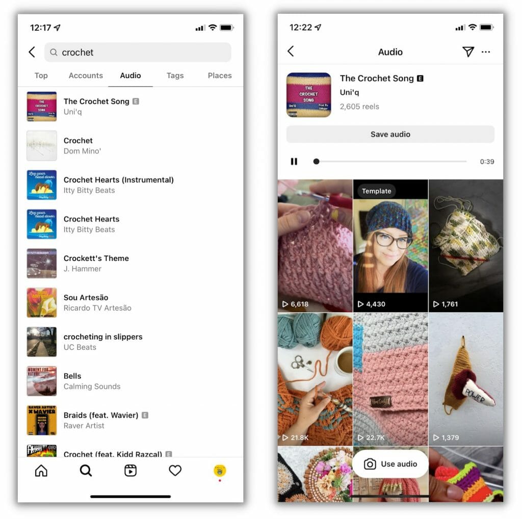 How Search Works on Instagram - Audio tab