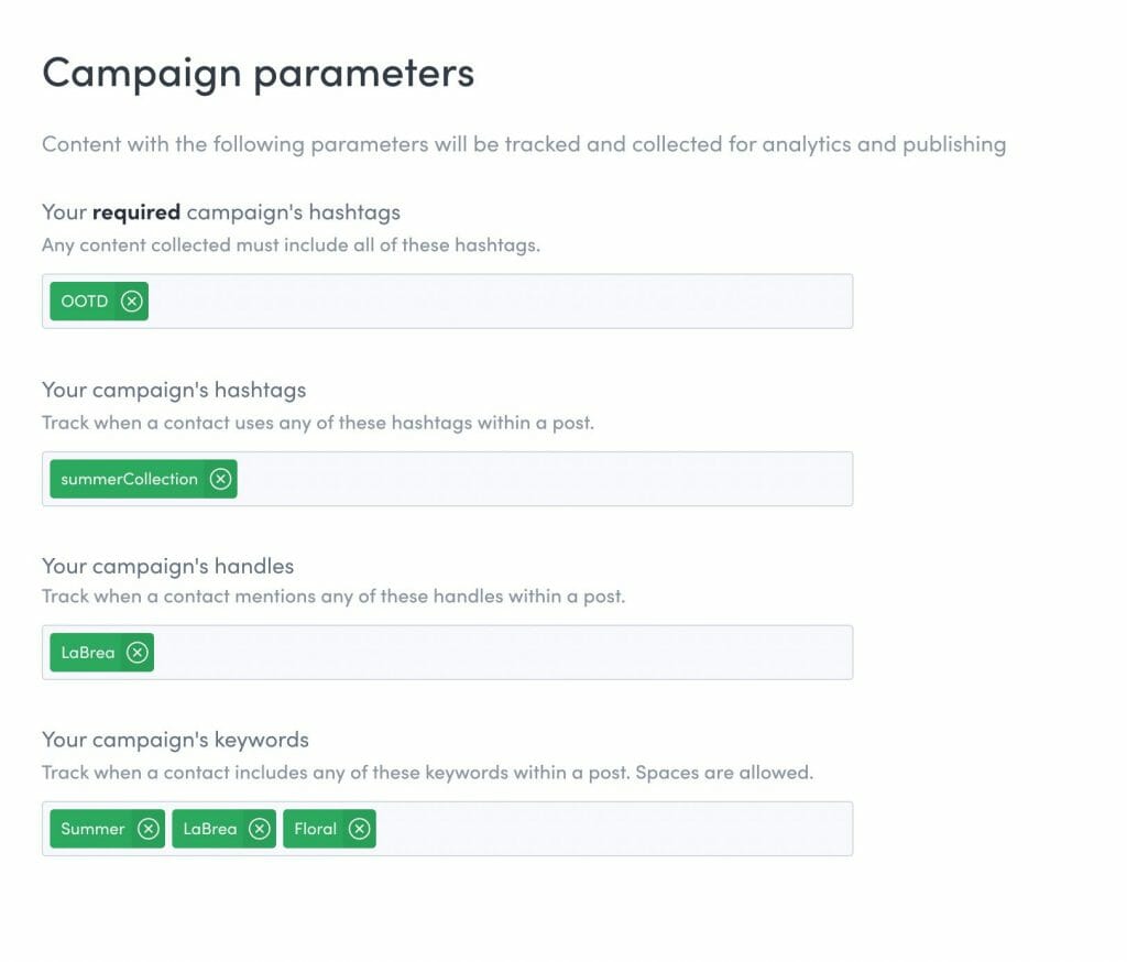 Campaign parameters / Pixlee