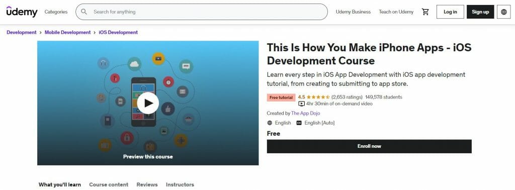 Free iOS Development Tutorial Udemy