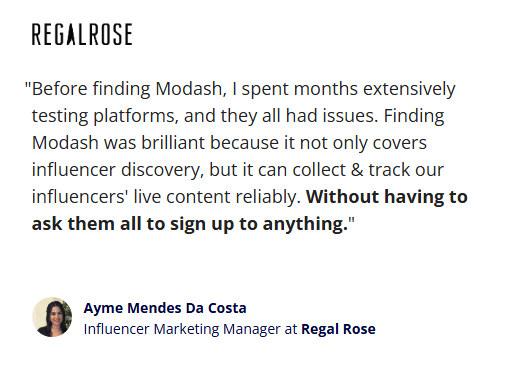 Modash customer review