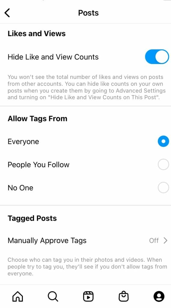 Instagram Likes - Select the Hide option