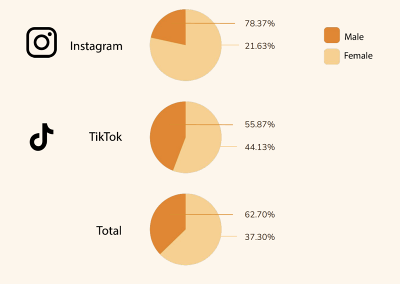 gender split of audience instagram and tiktok