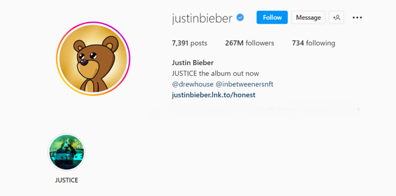 Justin Bieber instagram account
