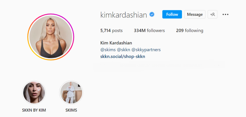 Kim Kardashian instagram account