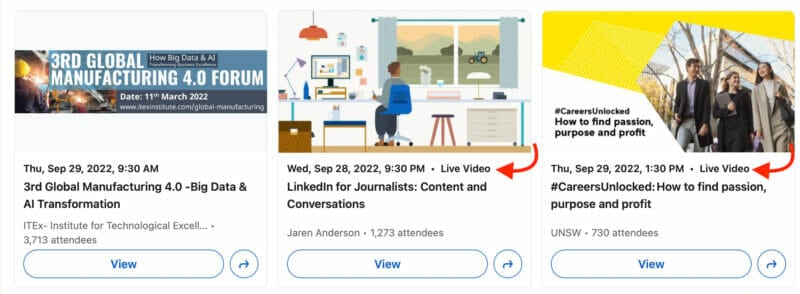 LinkedIn Live “Live Video” tag at the top