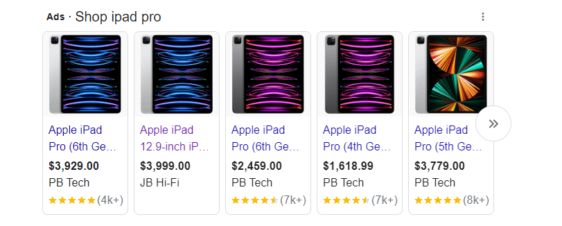 searching for an iPad Pro, Google search